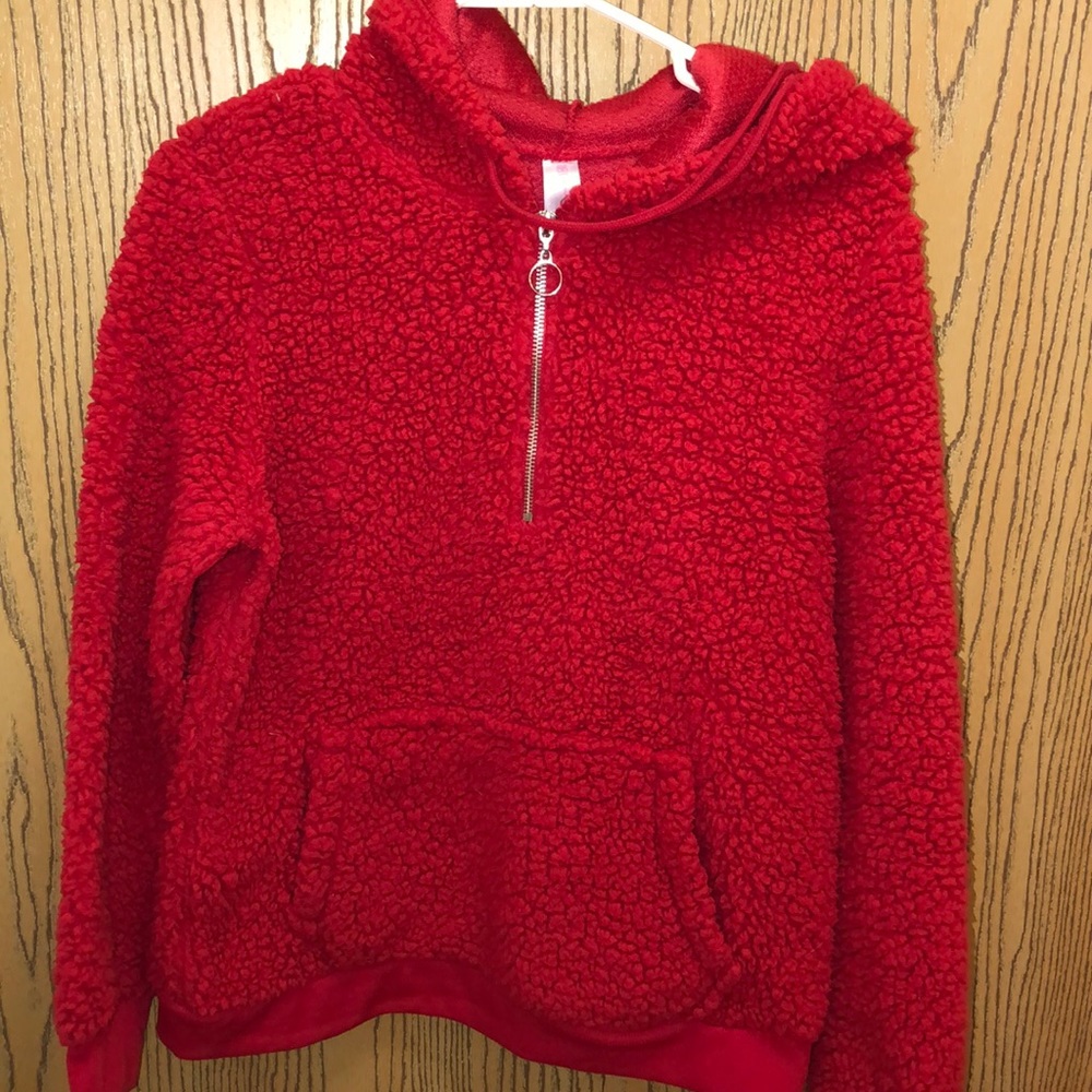 Fluffy red sweater